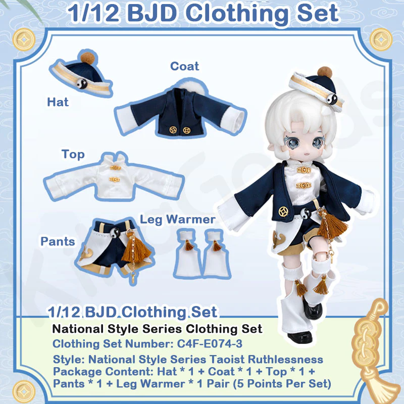 National Style Series Taoist Ruthlessness 1/12 BJD Clothing Set - Image 2